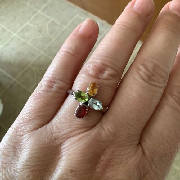 STERLING SILVER 925 BLUE TOPAZ/GARNET/PERIDOT/CITRINE WOMAN RING SIZE US 8 - Picture 11 of 11